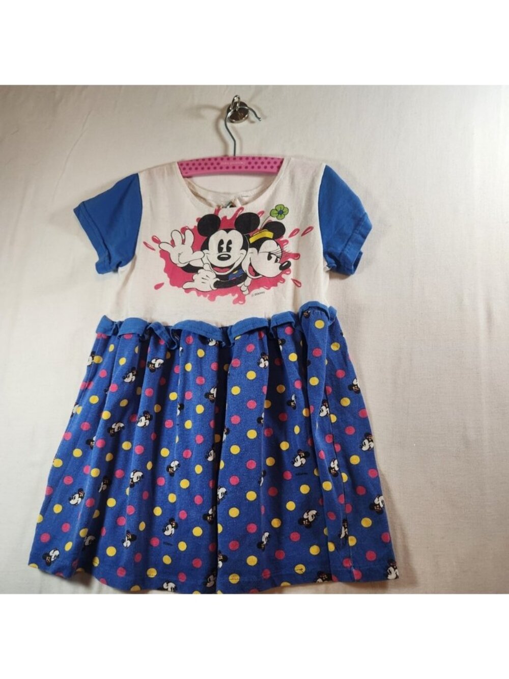 Vintage 80s Mickey Stuff Kids Disney Mickey Minnie Polka Dot Dress Blue Girls